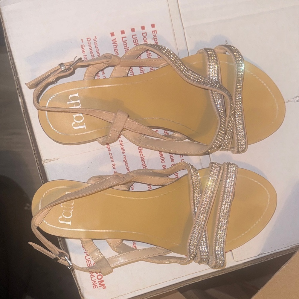📌 Faith Rhinestone Strappy Sandals – Women’s Size (likely 7